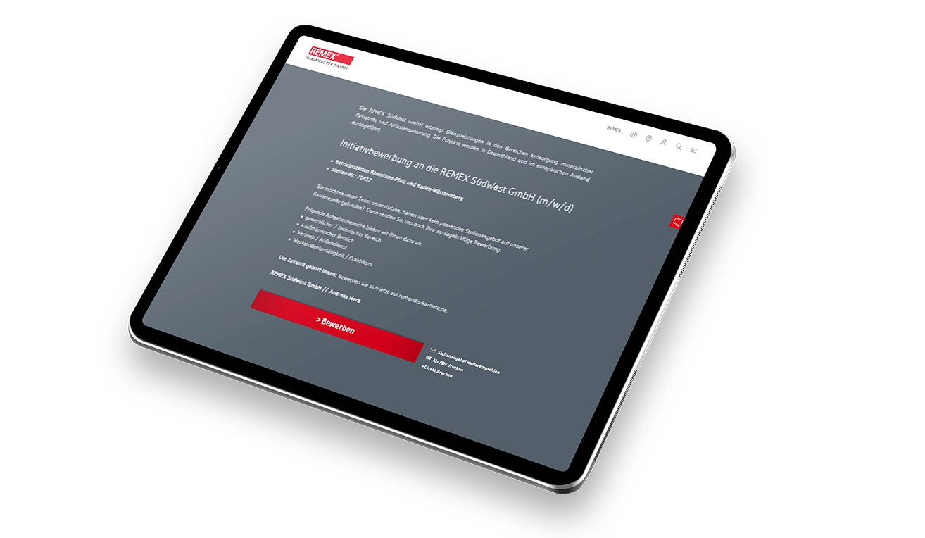 Jetzt bewerben bei REMEX über das Karriereportal